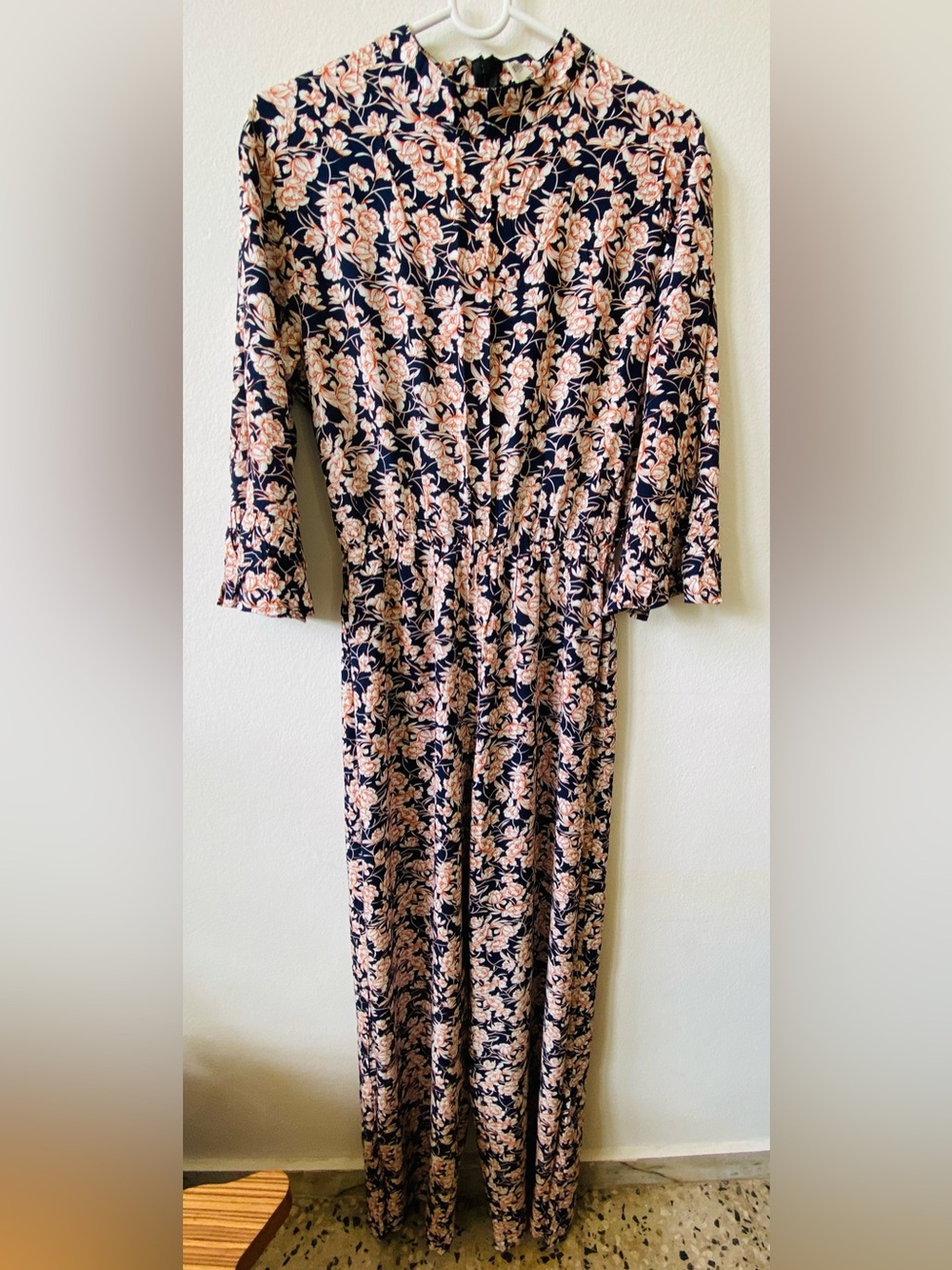 Floral Wide Leg Jumpsuit | Navy & Blush Pink | Boho Style (L)